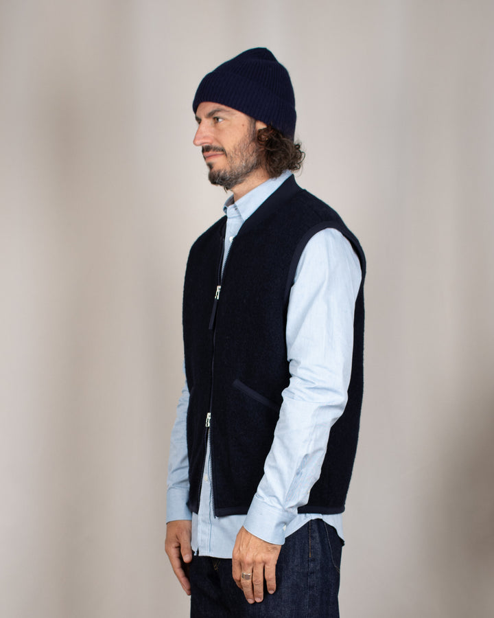 Zip Waistcoat Wool Fleece Navy