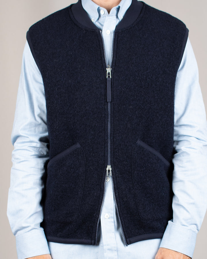 Zip Waistcoat Wool Fleece Navy