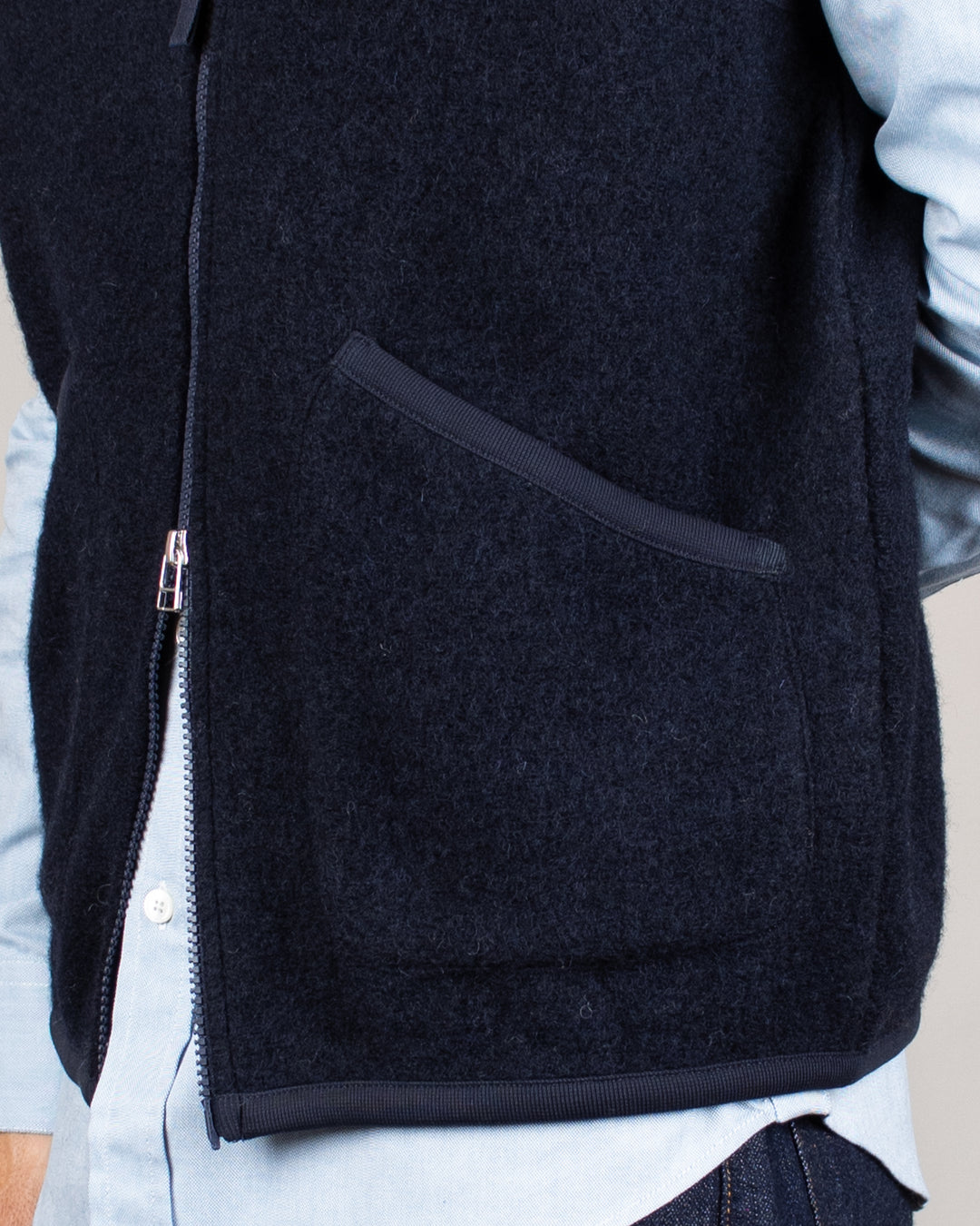 Zip Waistcoat Wool Fleece Navy