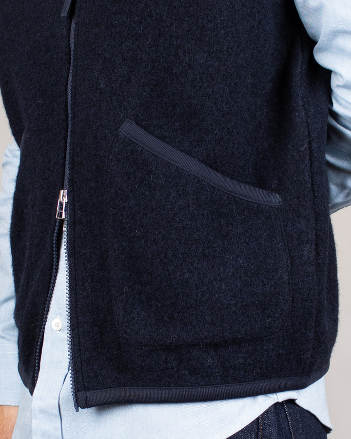Zip Waistcoat Wool Fleece Navy
