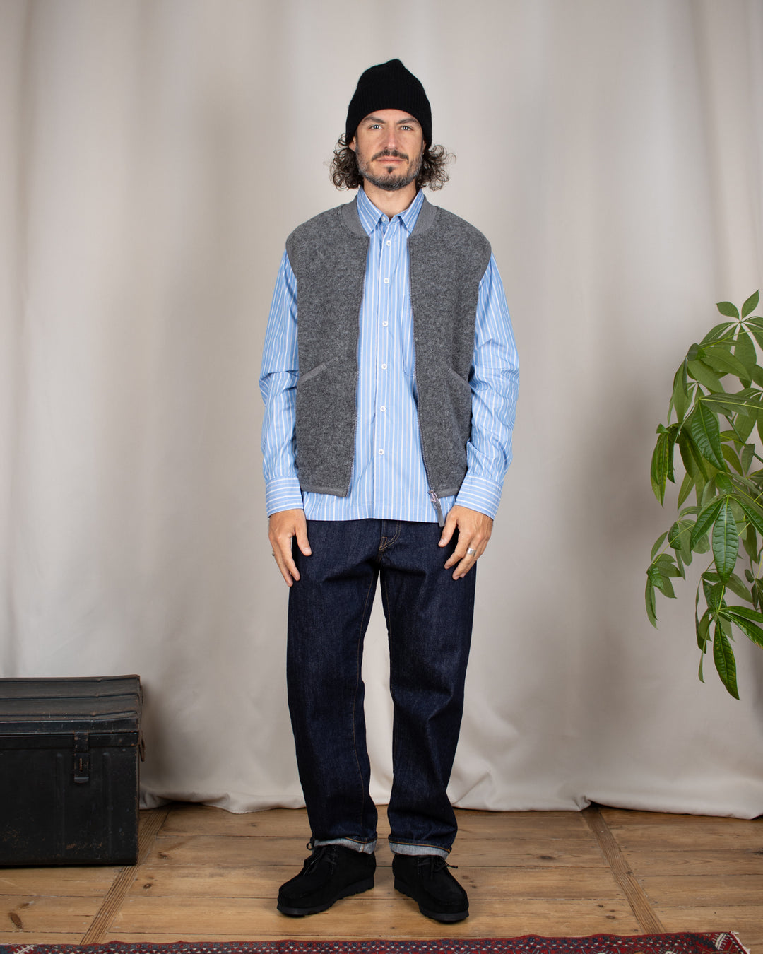 Zip Waistcoat Wool Fleece Grey Marl