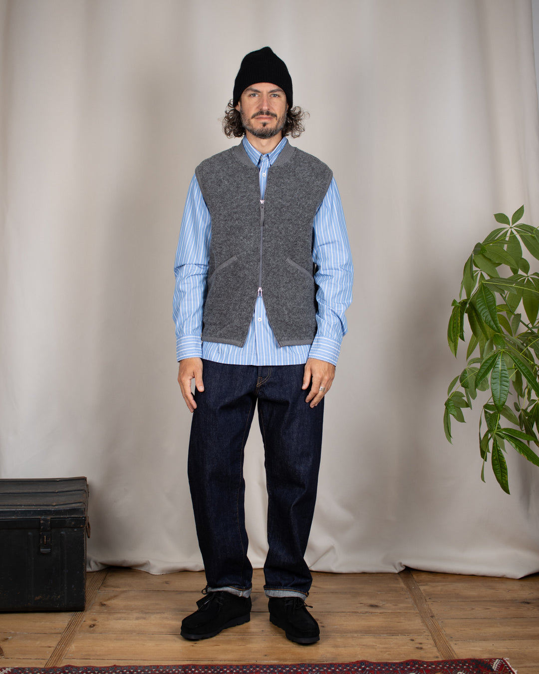 Zip Waistcoat Wool Fleece Grey Marl
