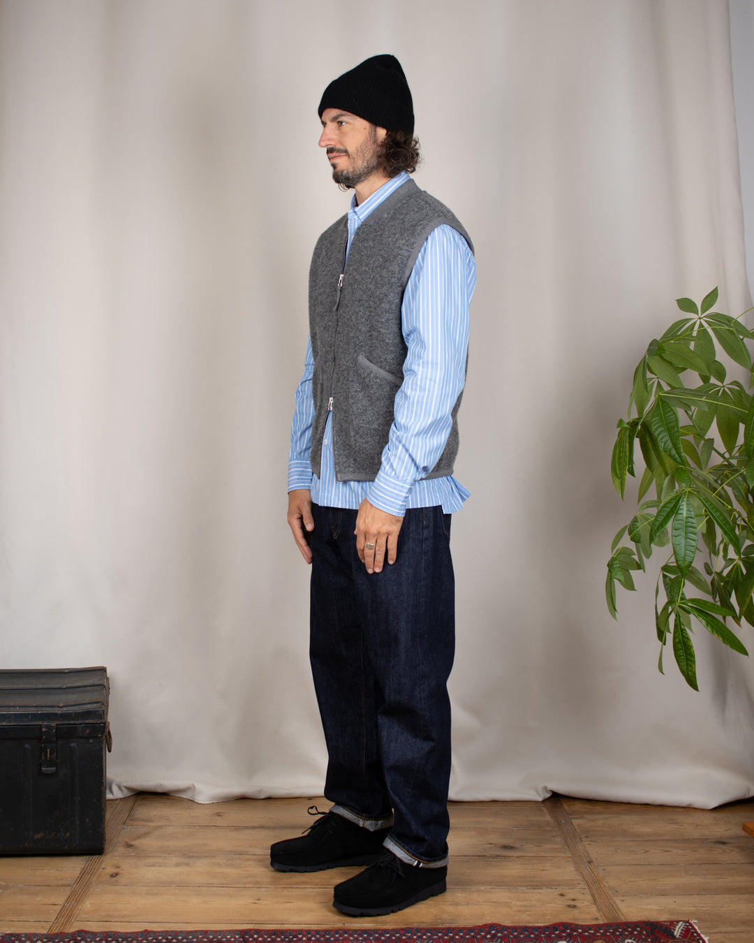 Zip Waistcoat Wool Fleece Grey Marl
