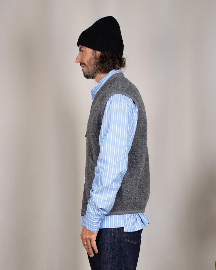 Zip Waistcoat Wool Fleece Grey Marl
