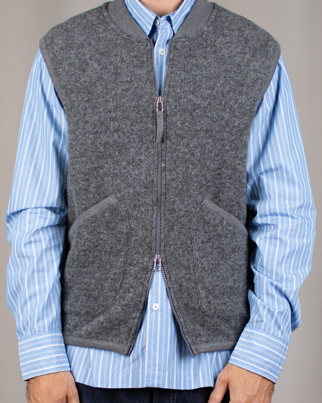 Zip Waistcoat Wool Fleece Grey Marl