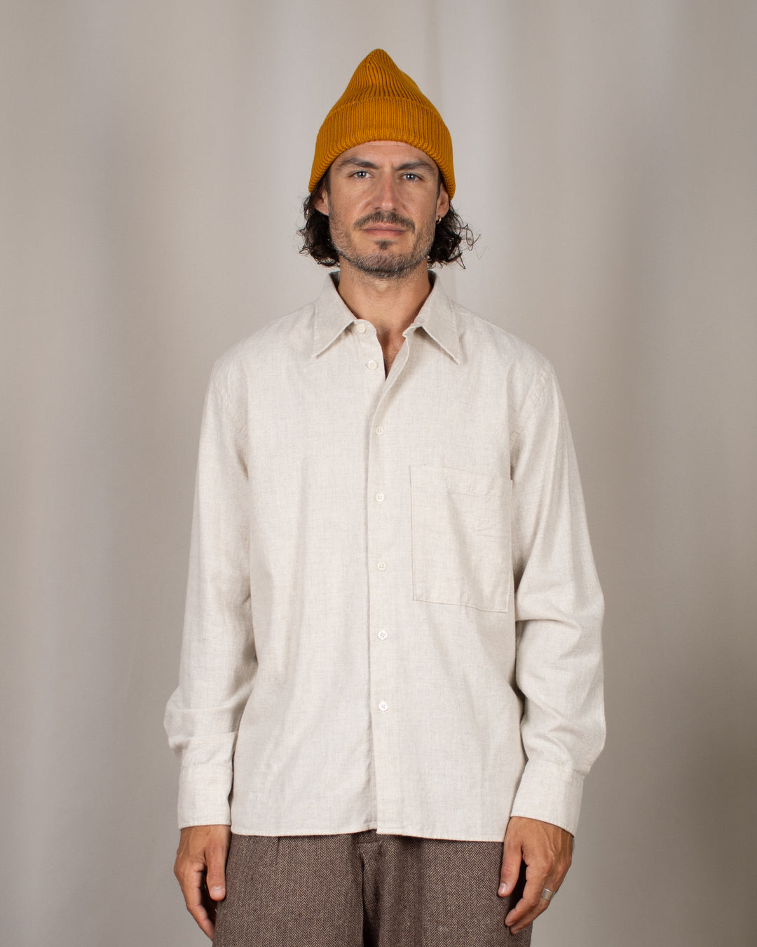 Square Pocket Shirt Brushed Flannel Ecru