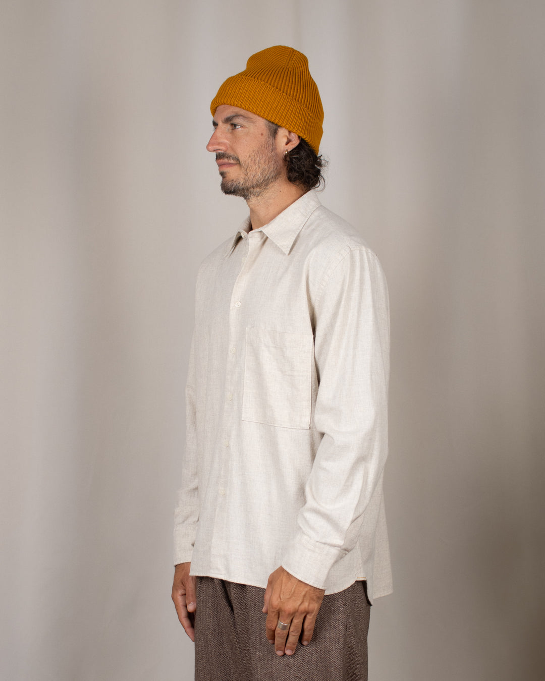 Square Pocket Shirt Brushed Flannel Ecru