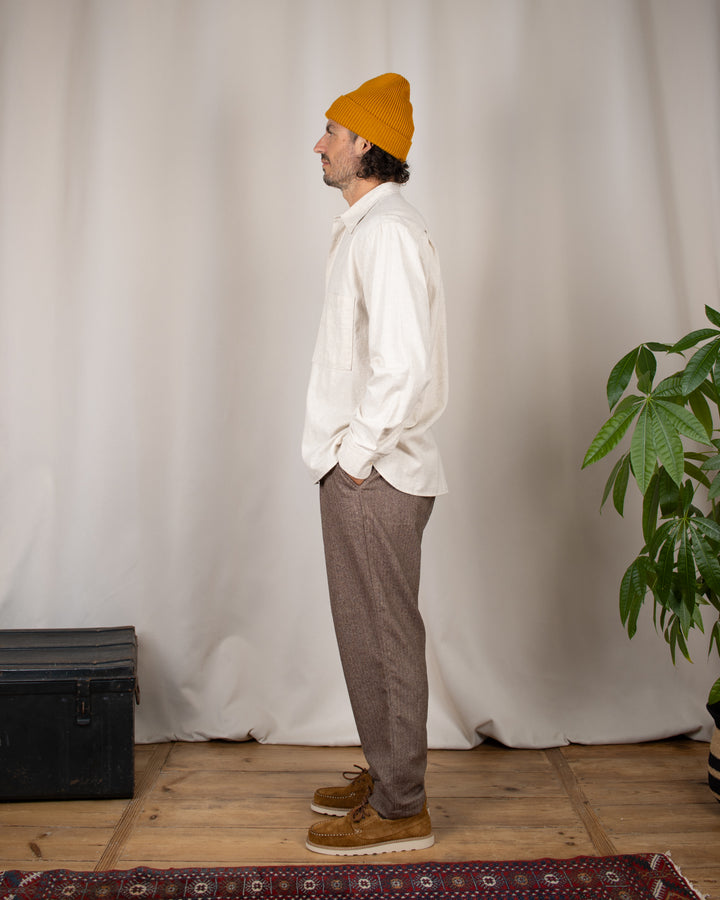 Pleated Track Pant Wool Herringbone Brown