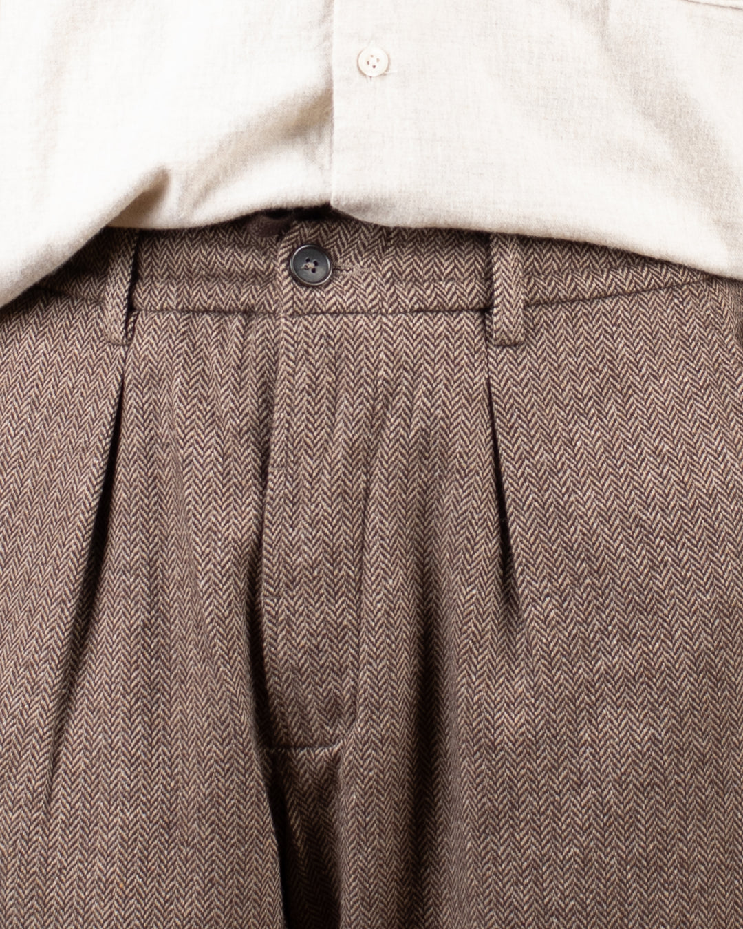 Pleated Track Pant Wool Herringbone Brown