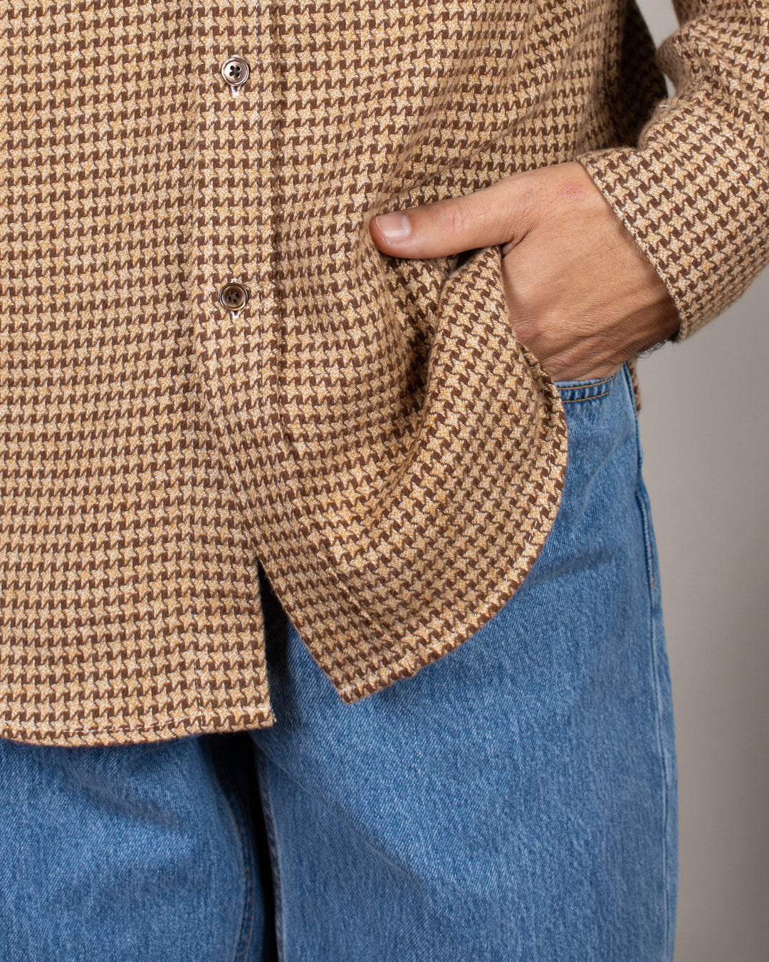 Abstract Pied Poule Flannel Shirt Brown