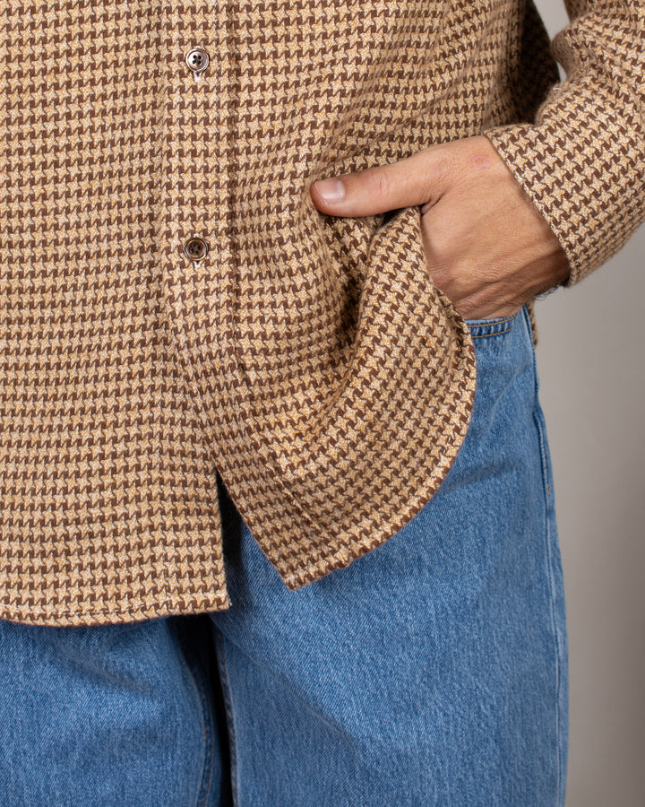 Abstract Pied Poule Flannel Shirt Brown