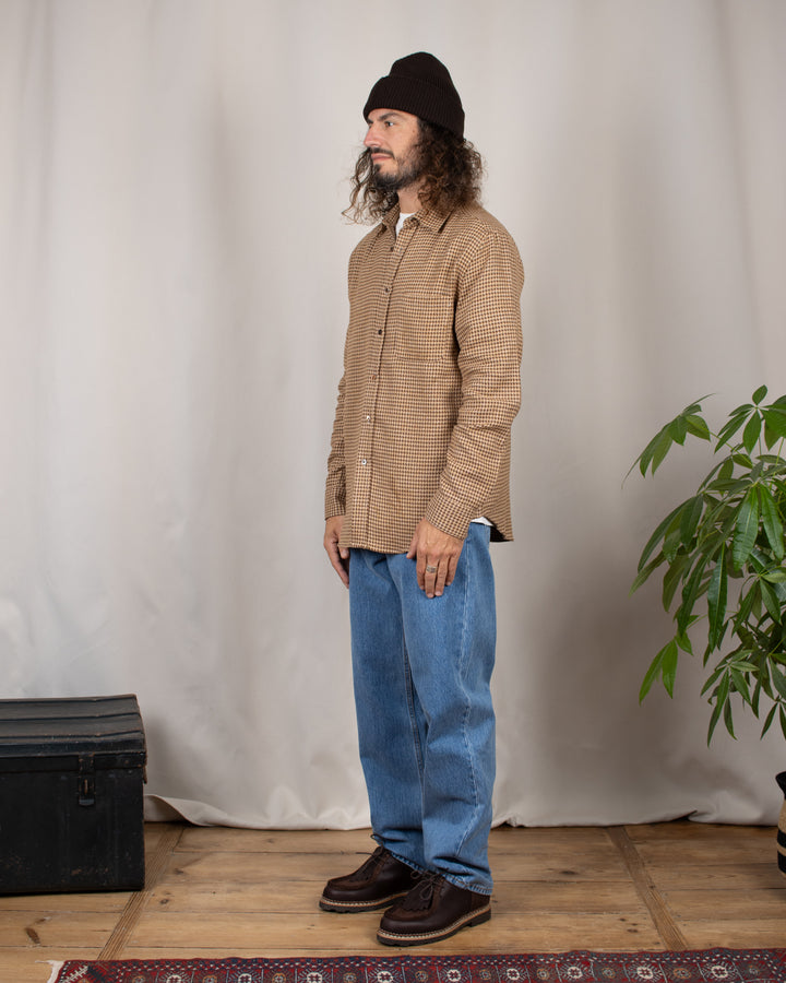 Abstract Pied Poule Flannel Shirt Brown