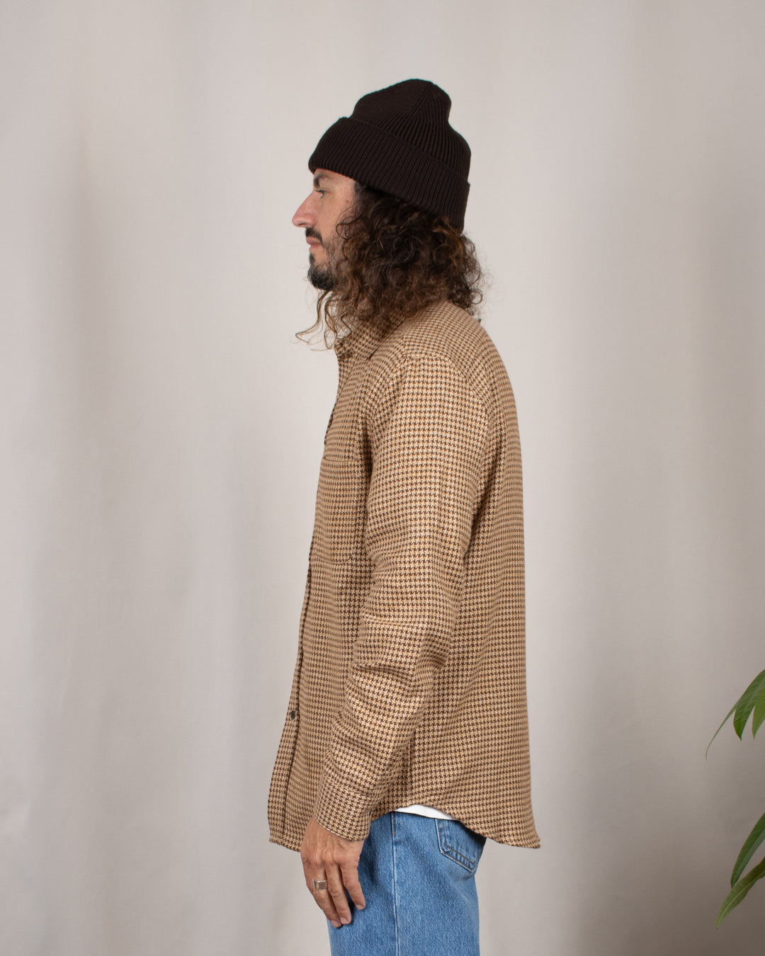 Abstract Pied Poule Flannel Shirt Brown