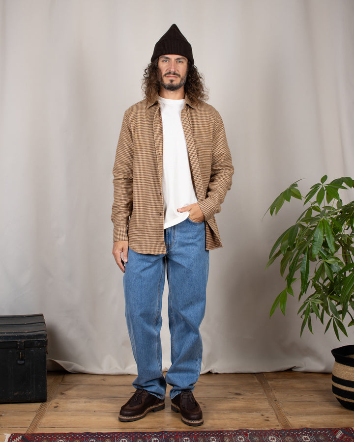 Abstract Pied Poule Flannel Shirt Brown