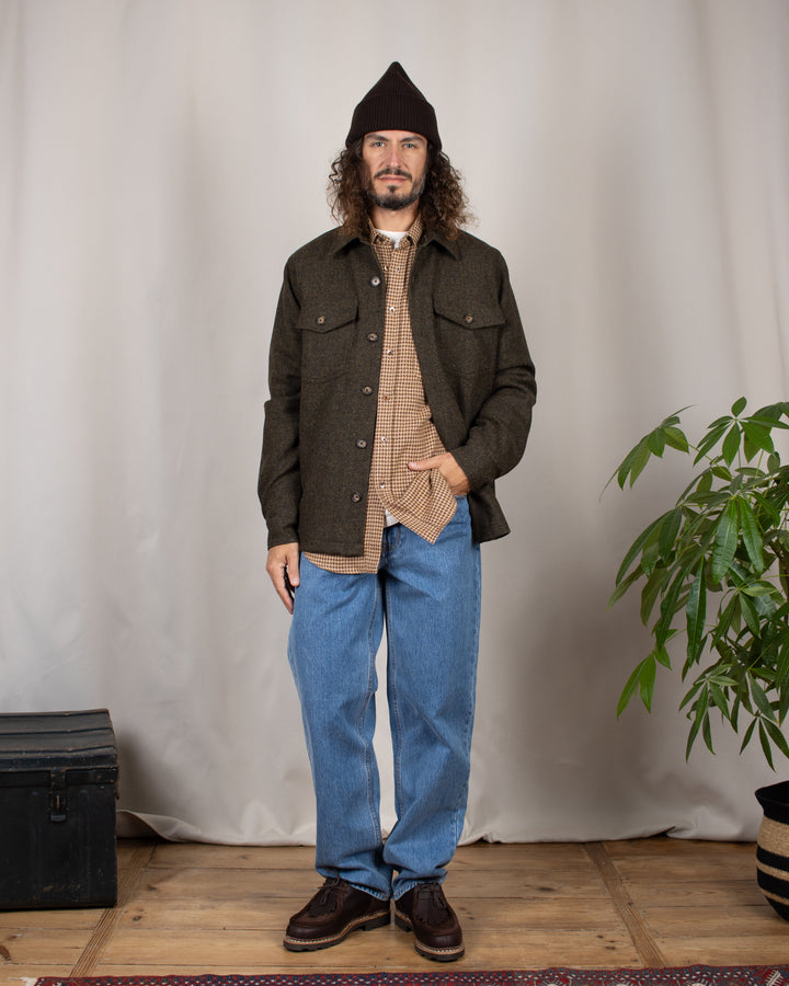 Abstract Pied Poule Flannel Shirt Brown