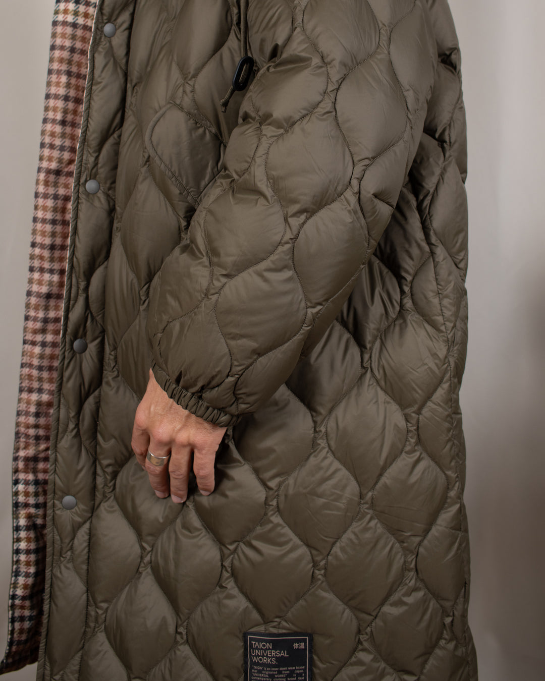 TAION x Universal Works Reversible Long Down Parka Dark Olive