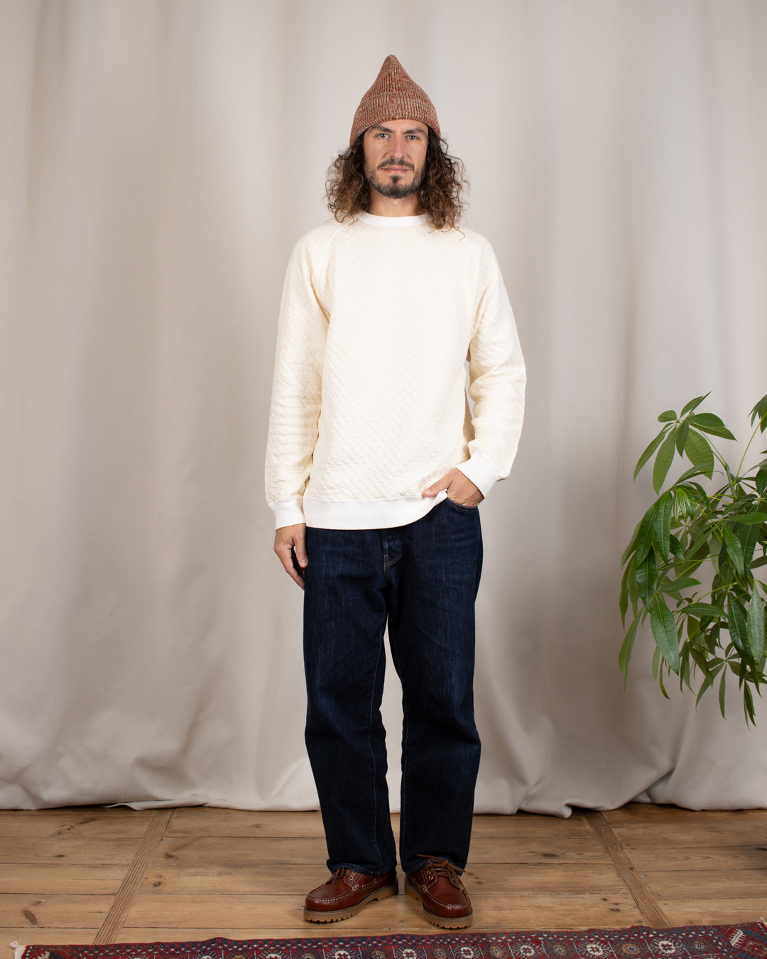 Quilt L/S Raglan Crew Sweat P-Natural