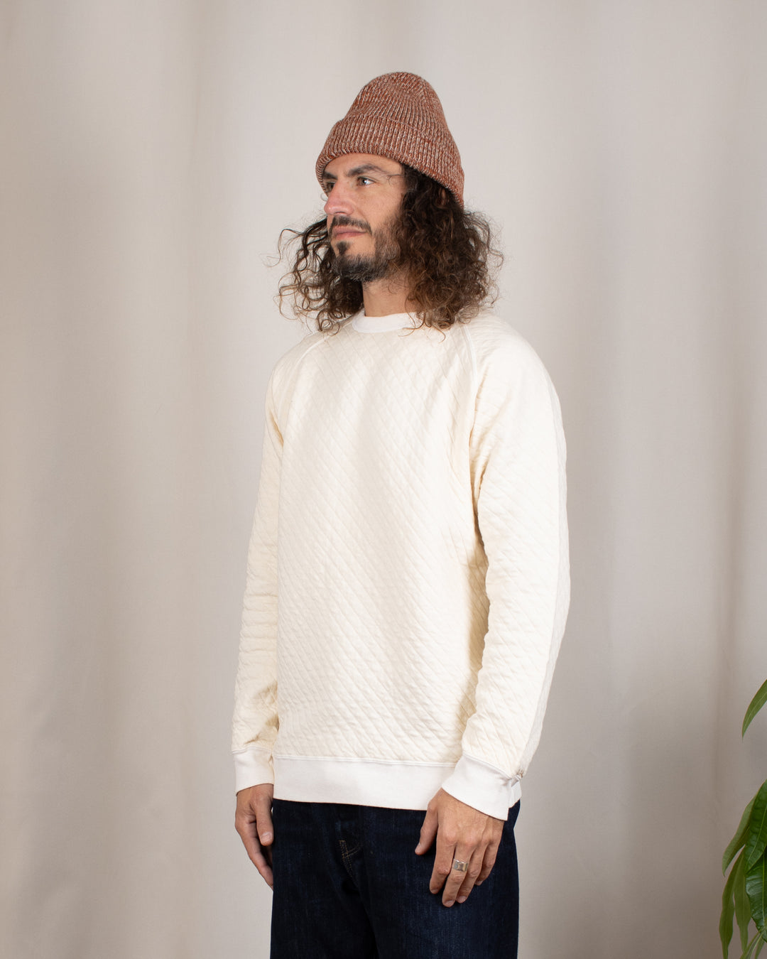 Quilt L/S Raglan Crew Sweat P-Natural
