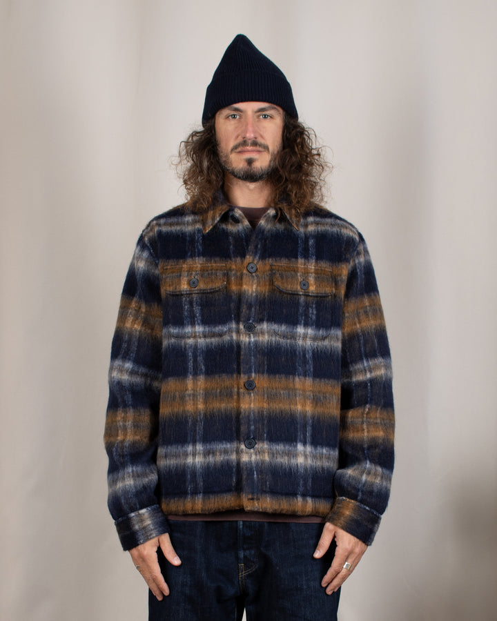 Haston Jacket in Navy Check Brushed Wool