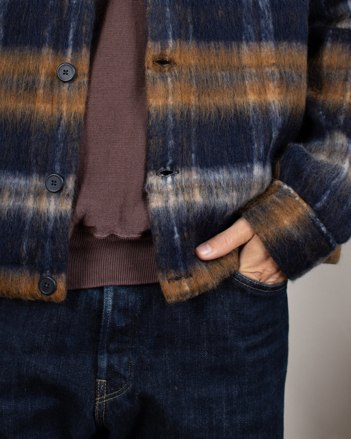 Haston Jacket in Navy Check Brushed Wool