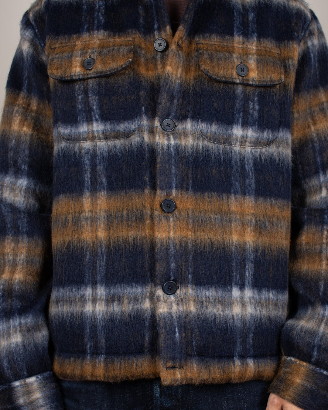 Haston Jacket in Navy Check Brushed Wool