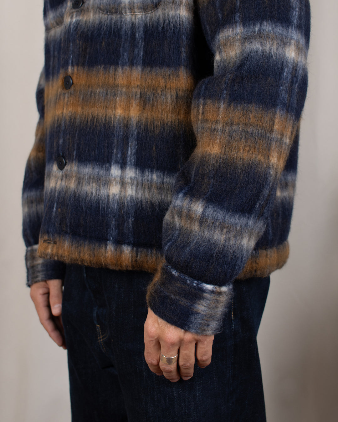 Haston Jacket in Navy Check Brushed Wool