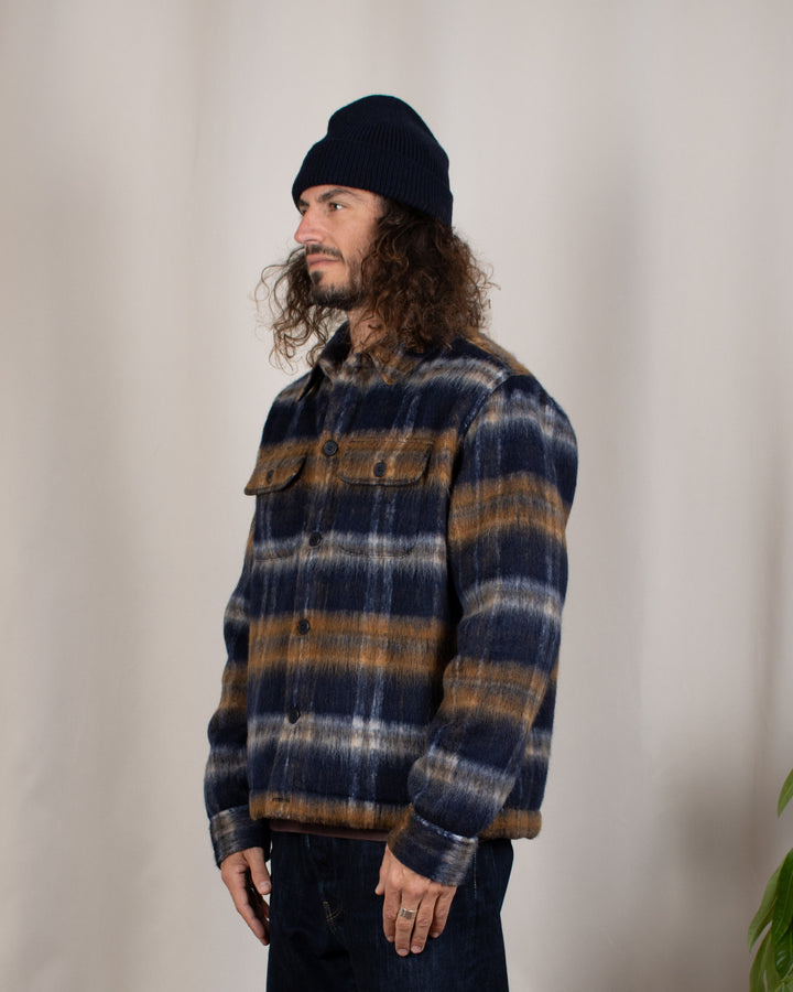 Haston Jacket in Navy Check Brushed Wool