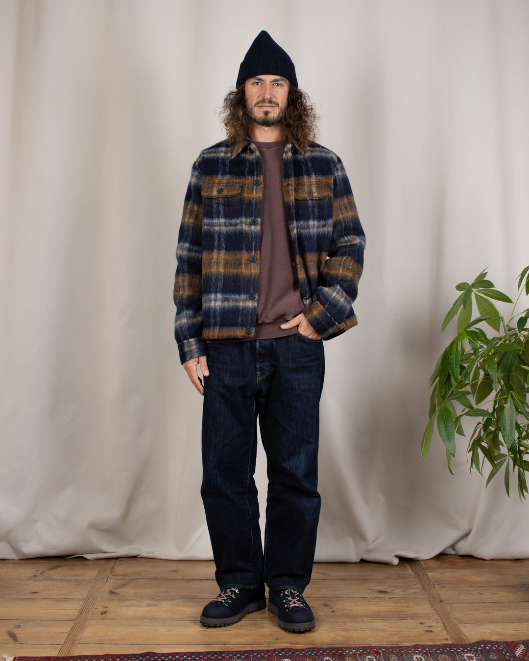 Haston Jacket in Navy Check Brushed Wool