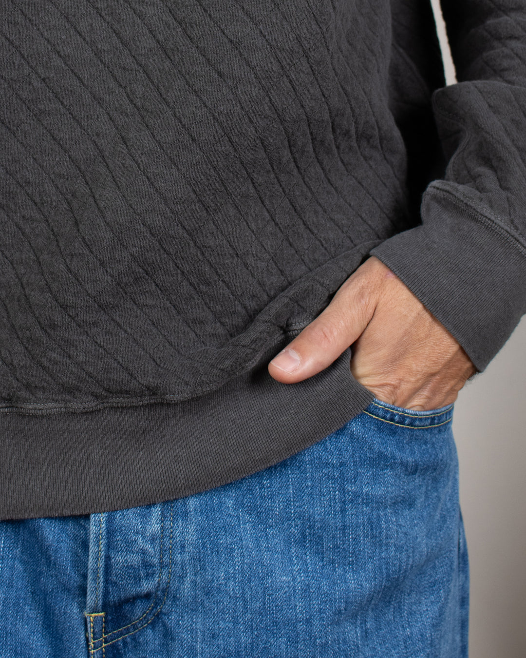 Quilt L/S Raglan Crew Sweat P-Black