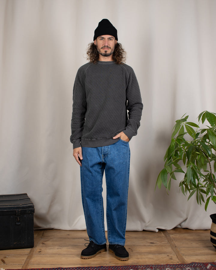 Quilt L/S Raglan Crew Sweat P-Black