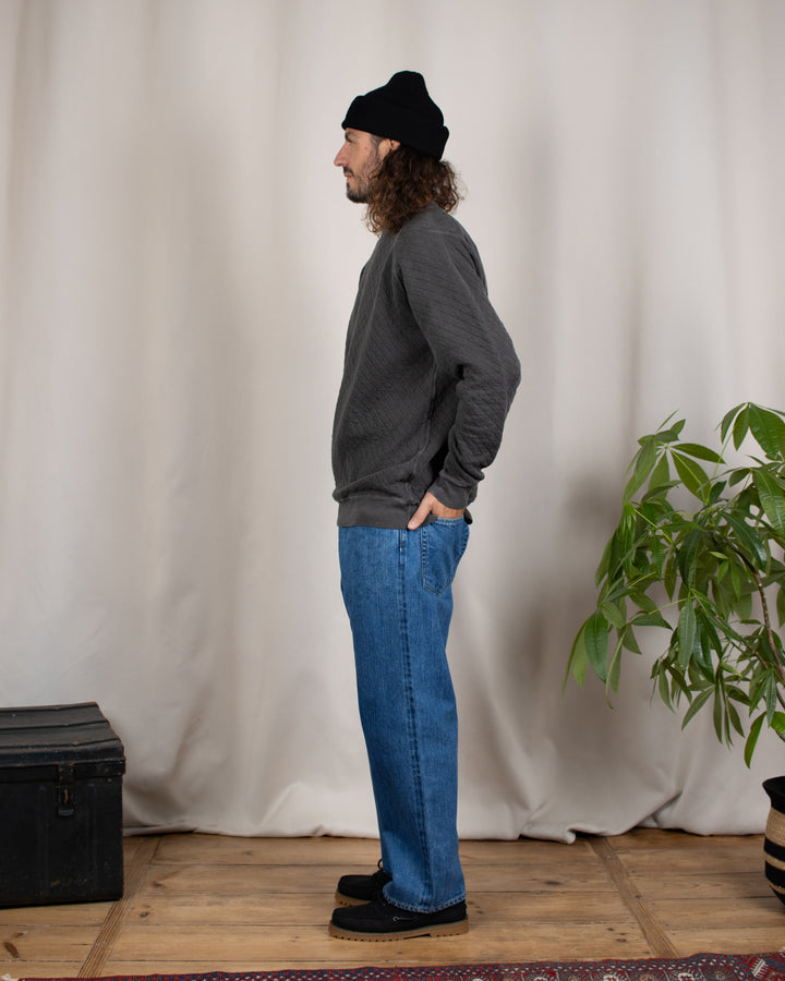 Quilt L/S Raglan Crew Sweat P-Black