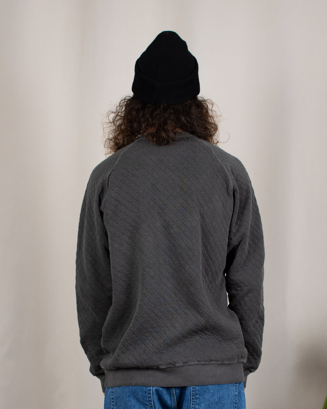 Quilt L/S Raglan Crew Sweat P-Black