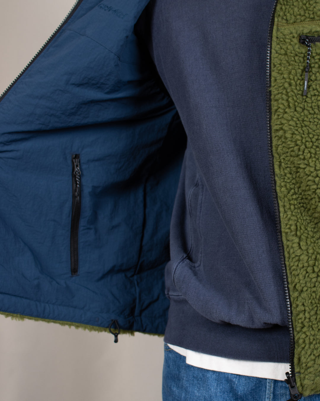 Reversible Sherpa Vest Olive/Dusty Navy