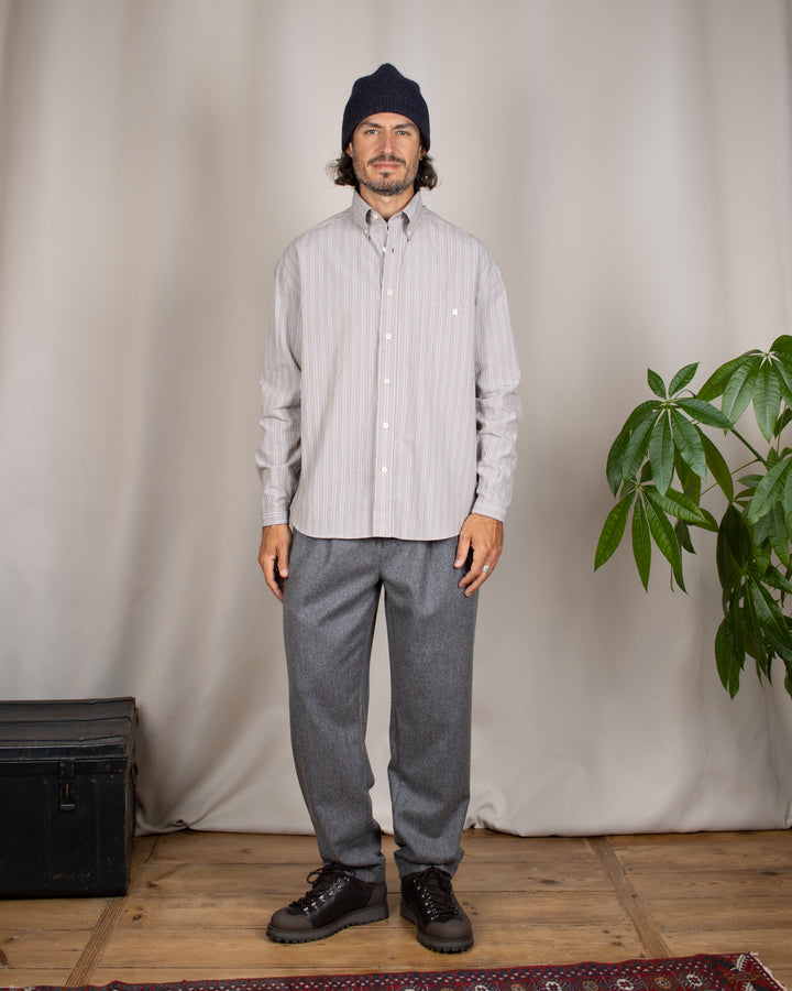 Long Sleeve Baggy Shirt Organic Cotton Brown and White Stripes