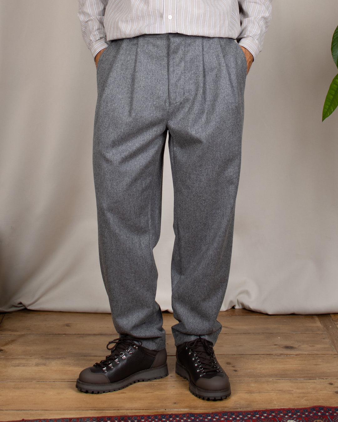 Double Pleats Flannel Pants Grey Mel
