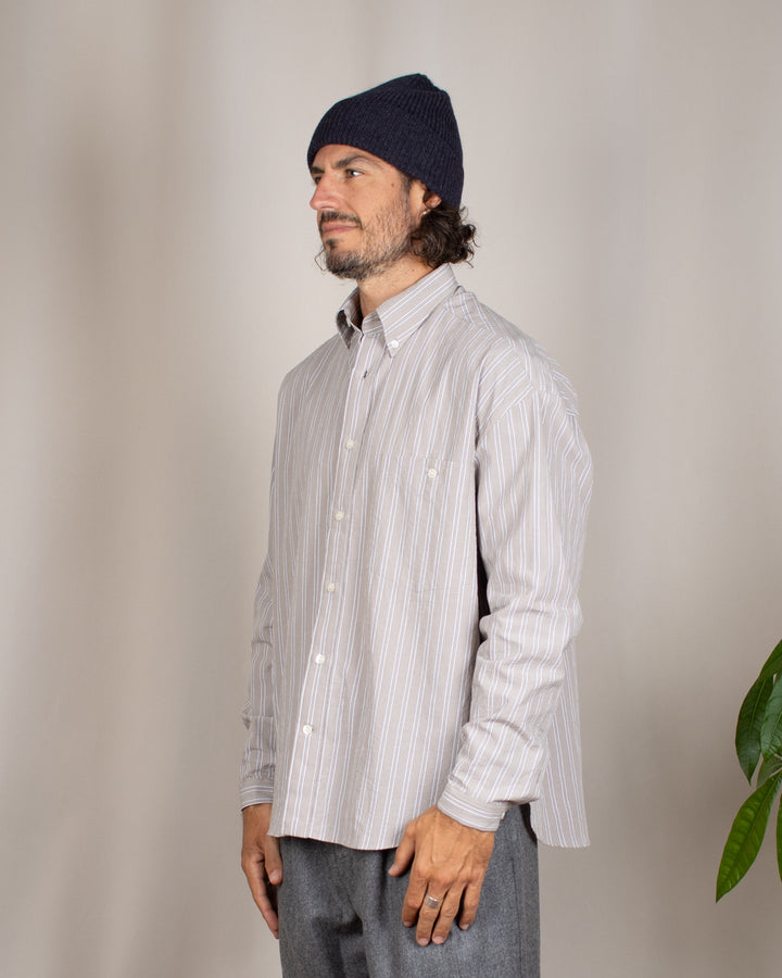 Long Sleeve Baggy Shirt Organic Cotton Brown and White Stripes