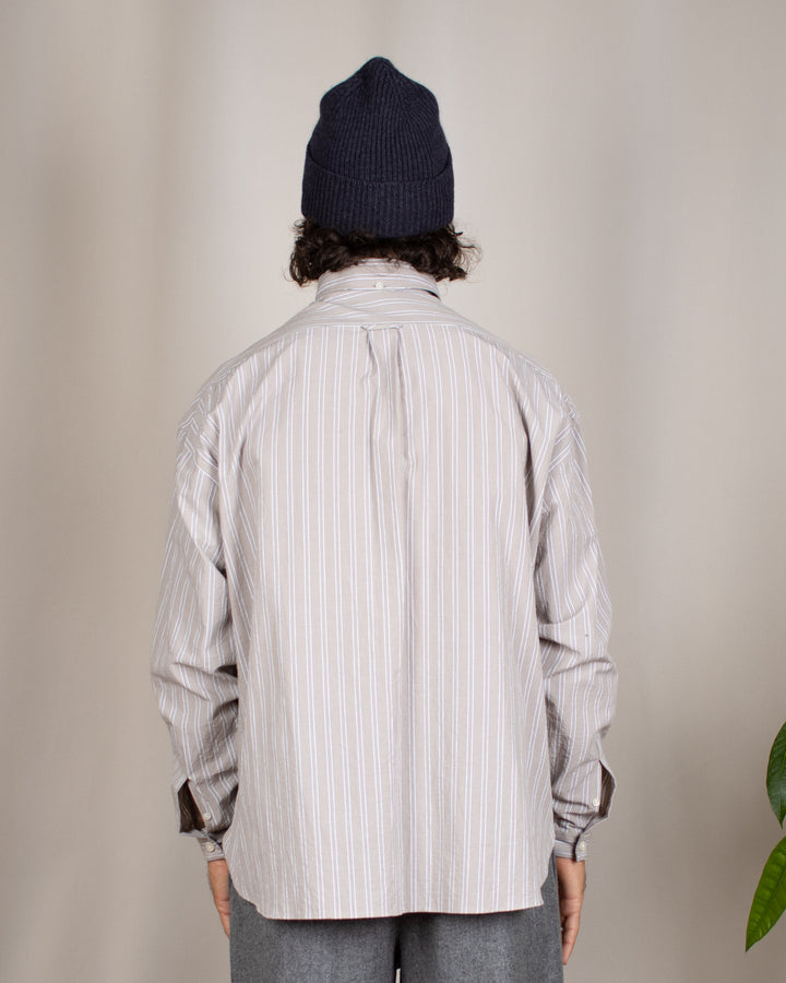 Long Sleeve Baggy Shirt Organic Cotton Brown and White Stripes