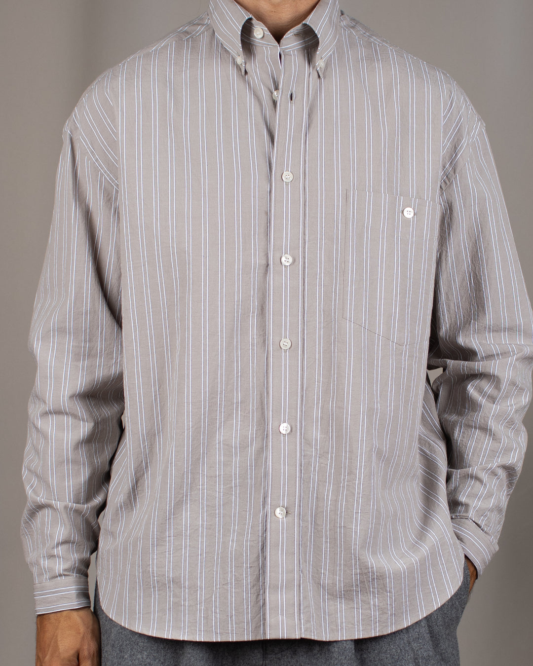 Long Sleeve Baggy Shirt Organic Cotton Brown and White Stripes