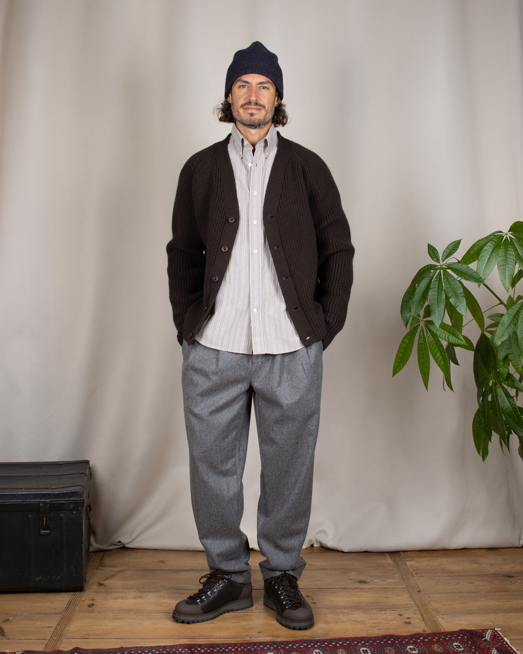 Double Pleats Flannel Pants Grey Mel