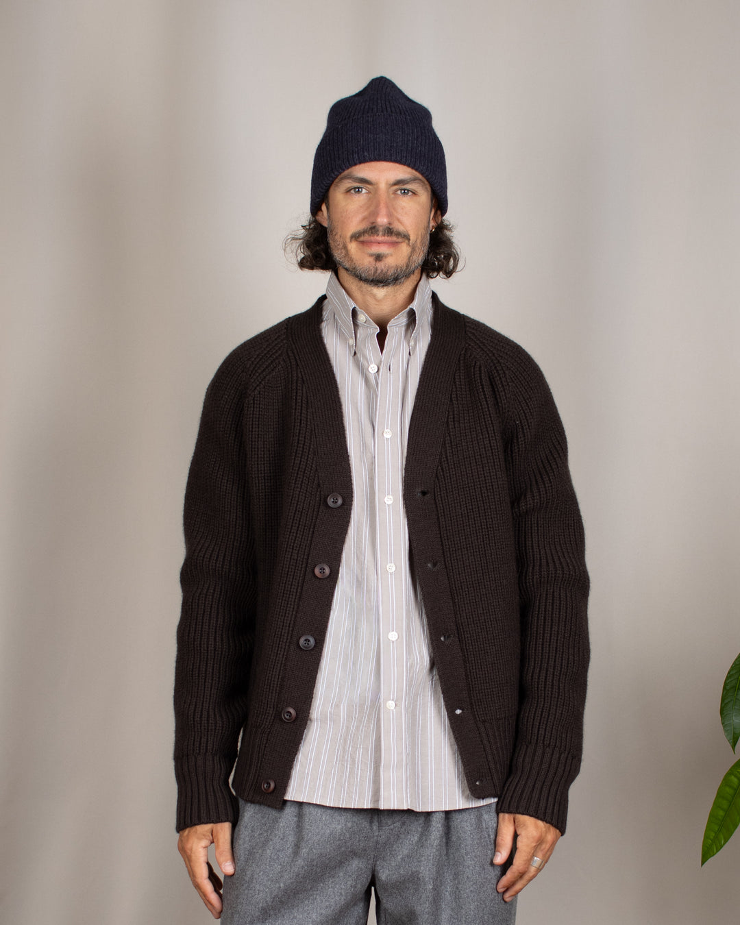 Guy Heavy Cardigan Dark Brown