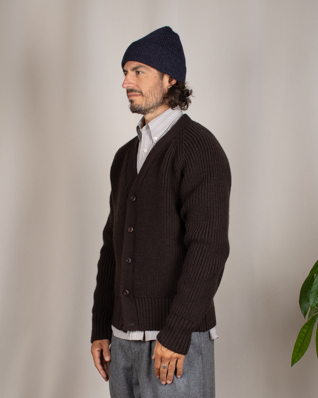 Guy Heavy Cardigan Dark Brown