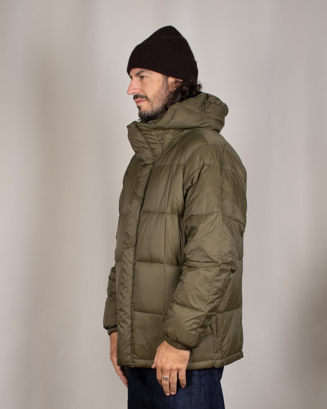 Mountain Hooded Fly-Front Volume Down Jacket D.Olive