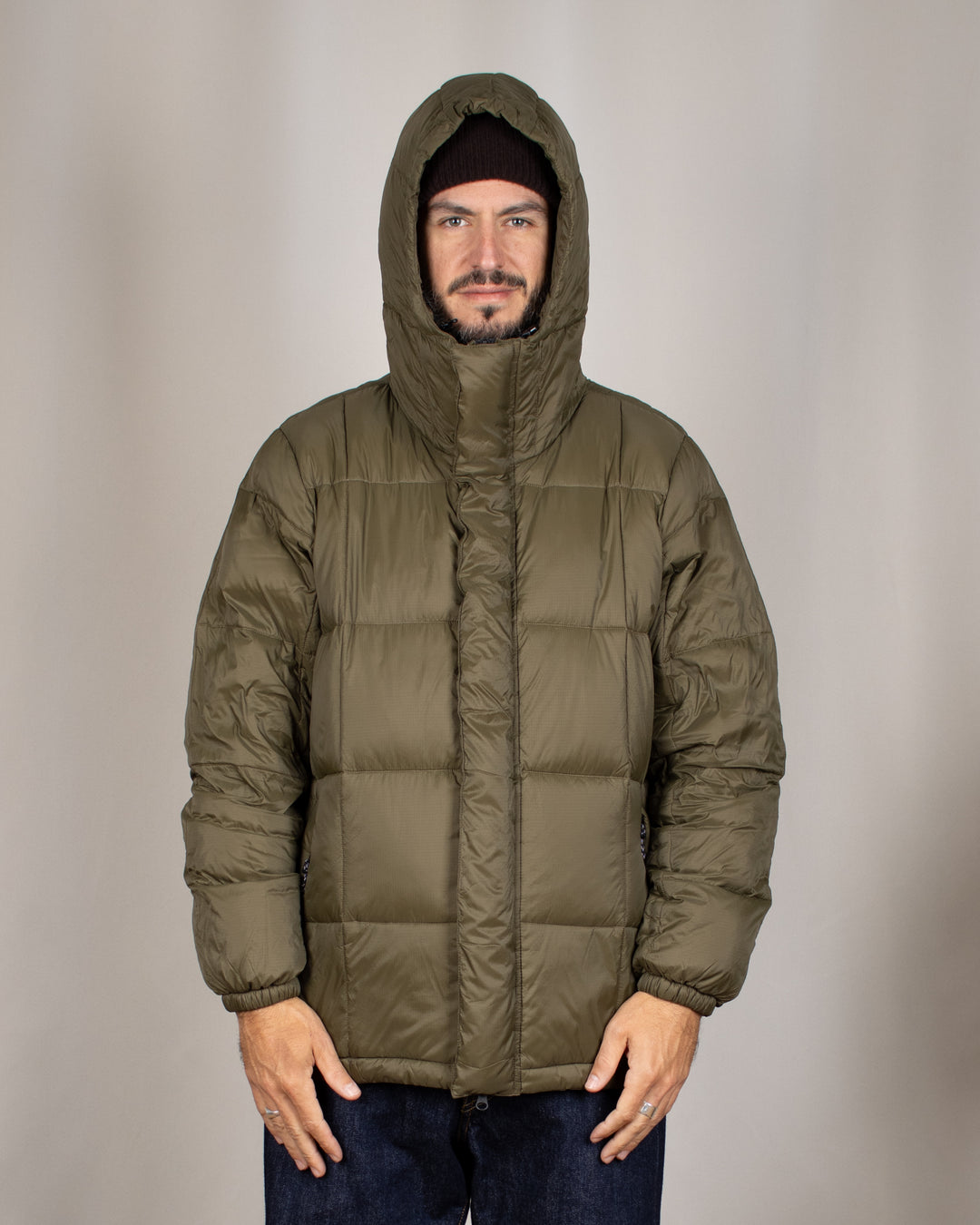 Mountain Hooded Fly-Front Volume Down Jacket D.Olive