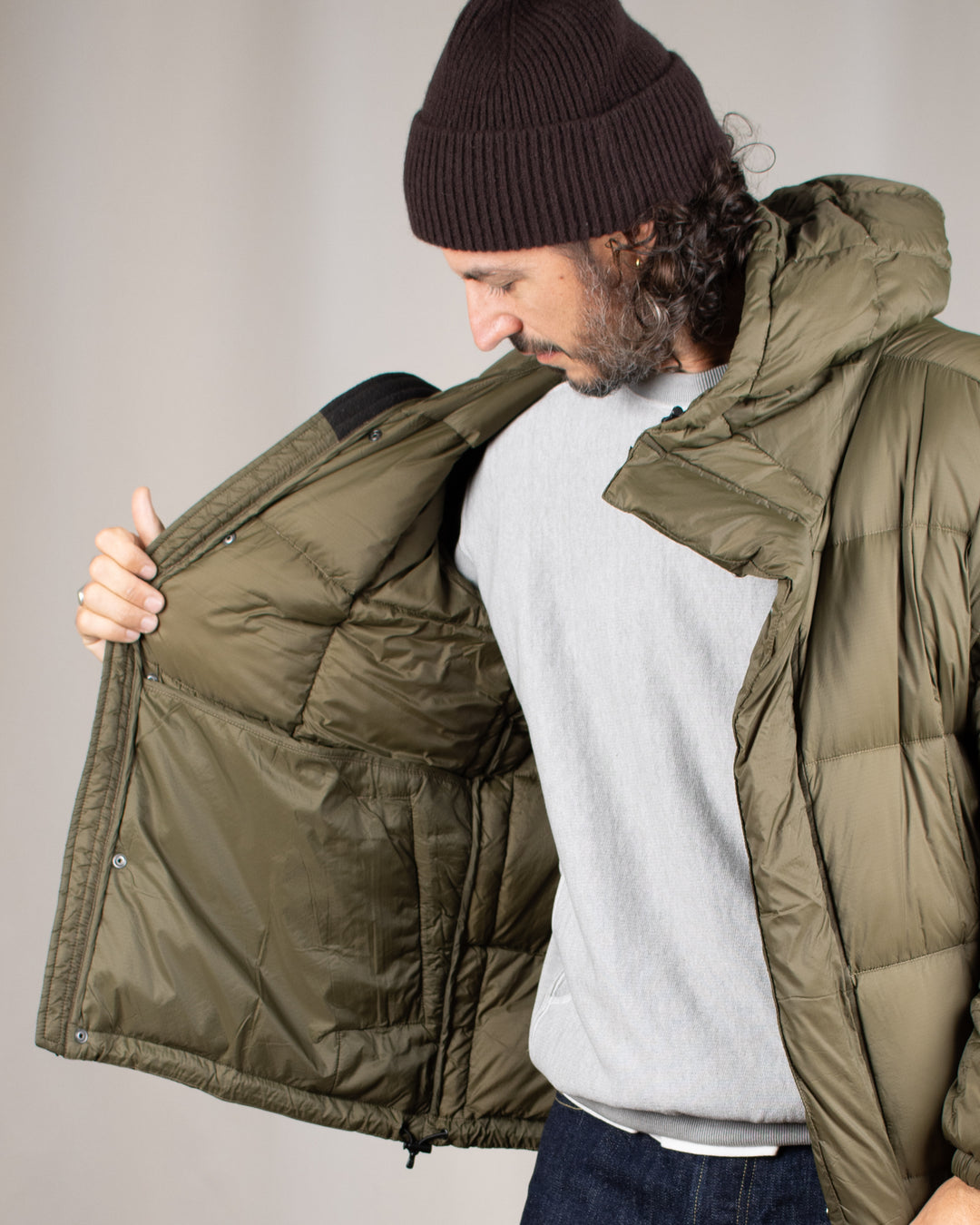 Mountain Hooded Fly-Front Volume Down Jacket D.Olive
