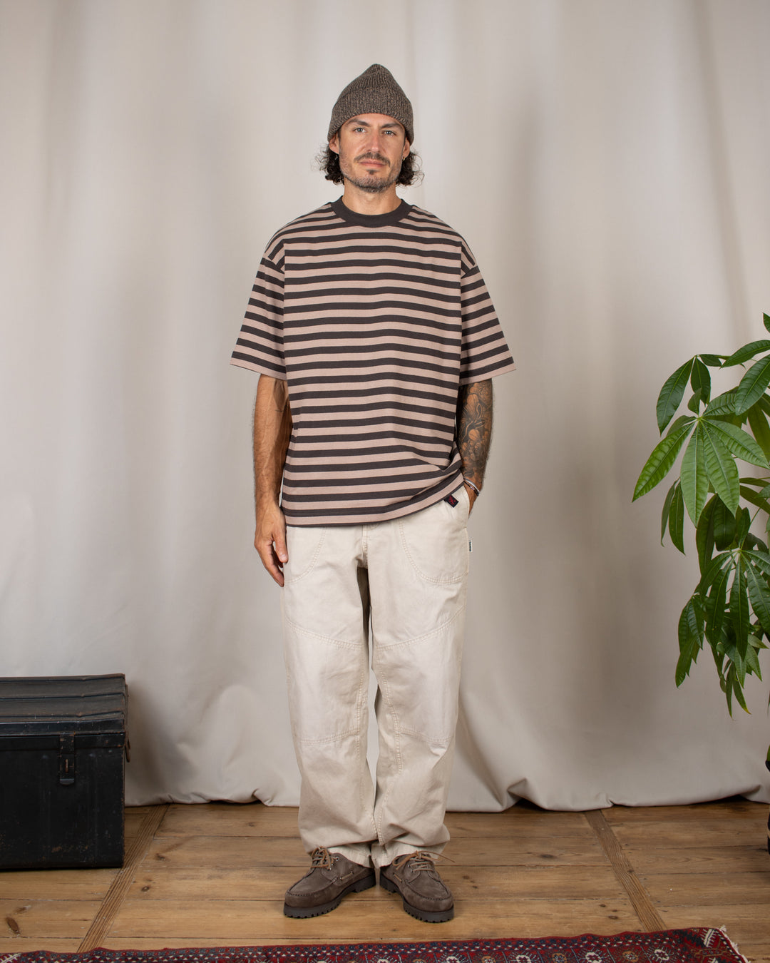 Striped Oversize Tee Espresso/Taupe