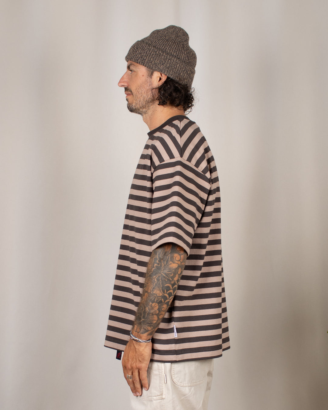 Striped Oversize Tee Espresso/Taupe