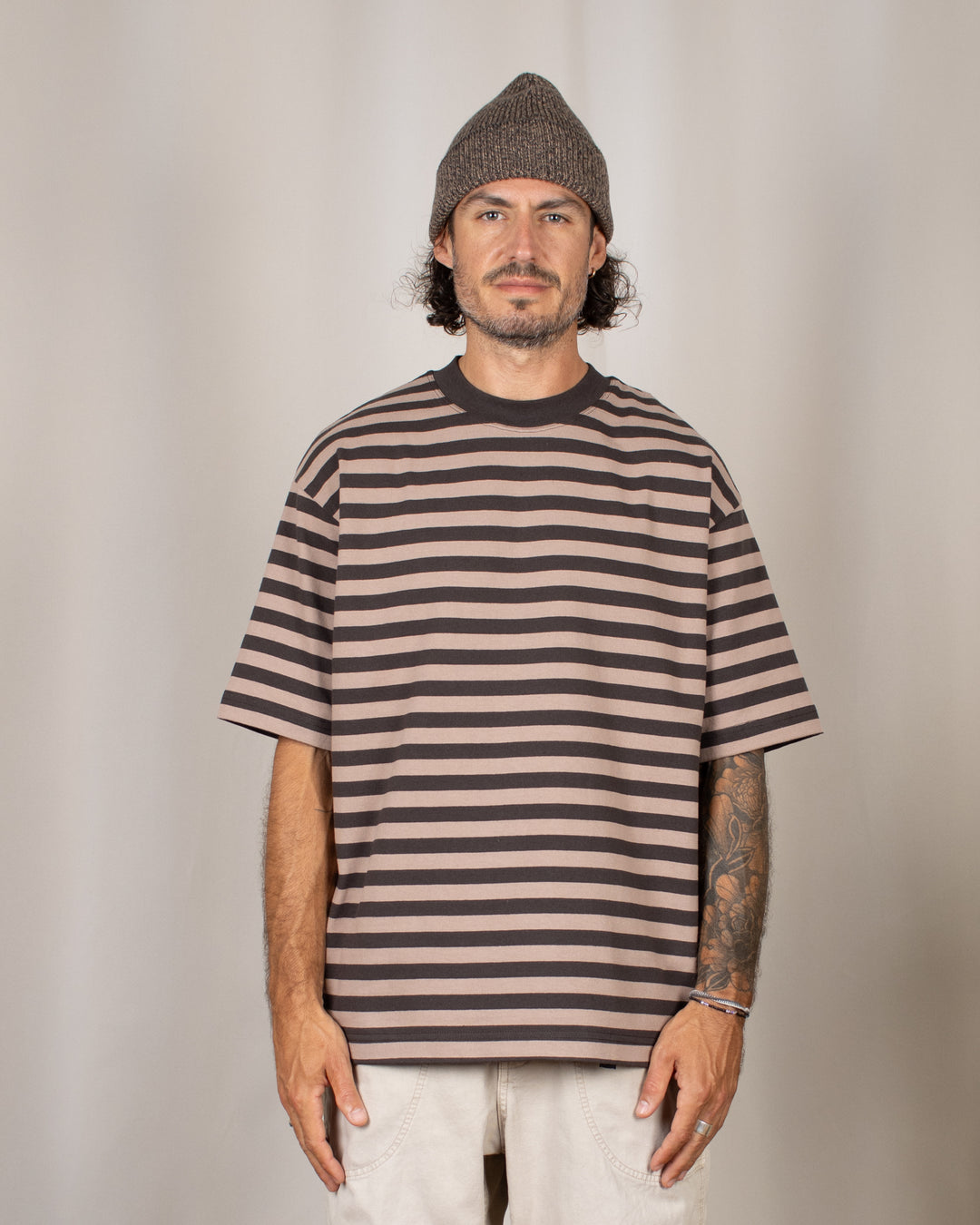 Striped Oversize Tee Espresso/Taupe