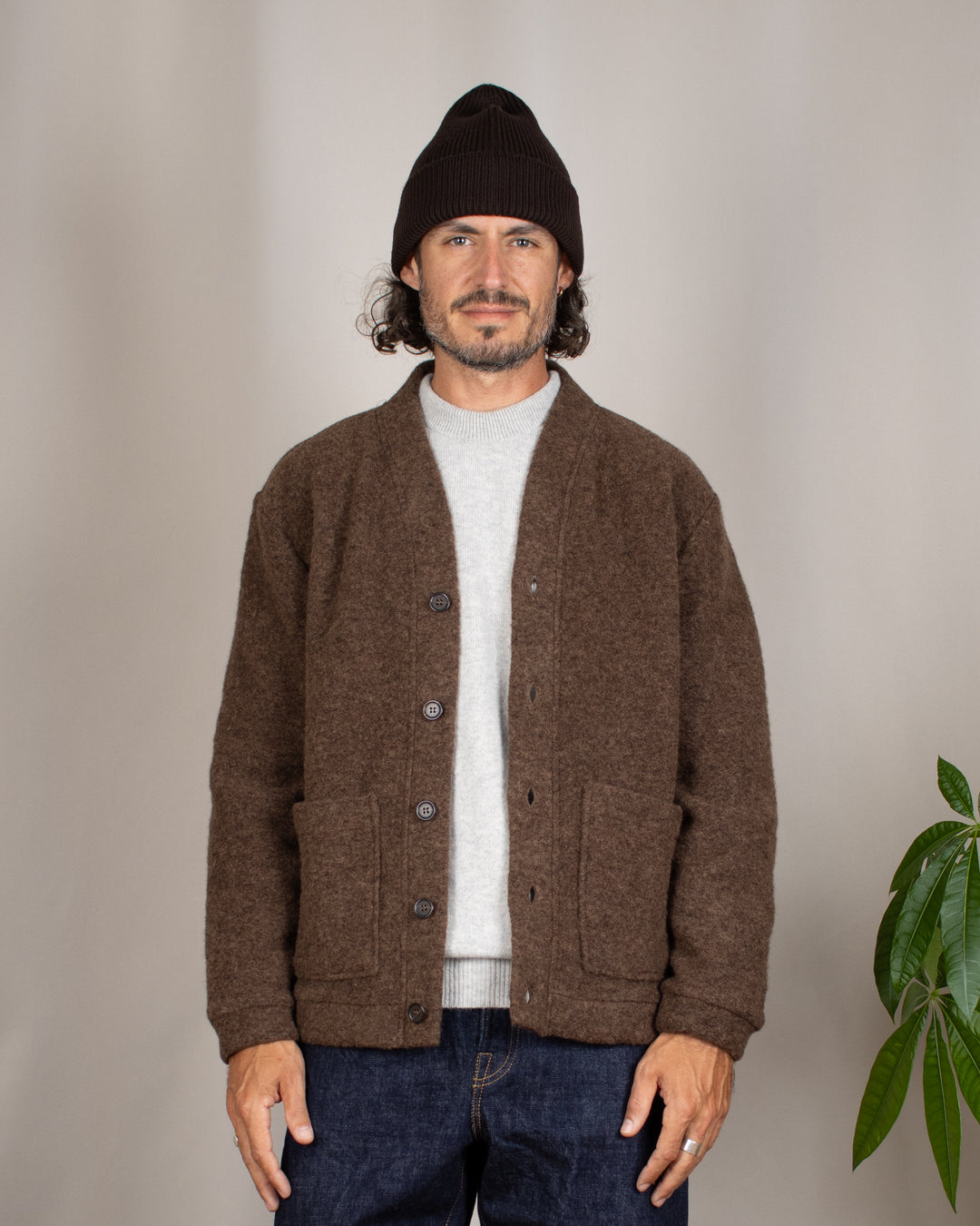 Advance Cardigan Wool Fleece Brown Marl