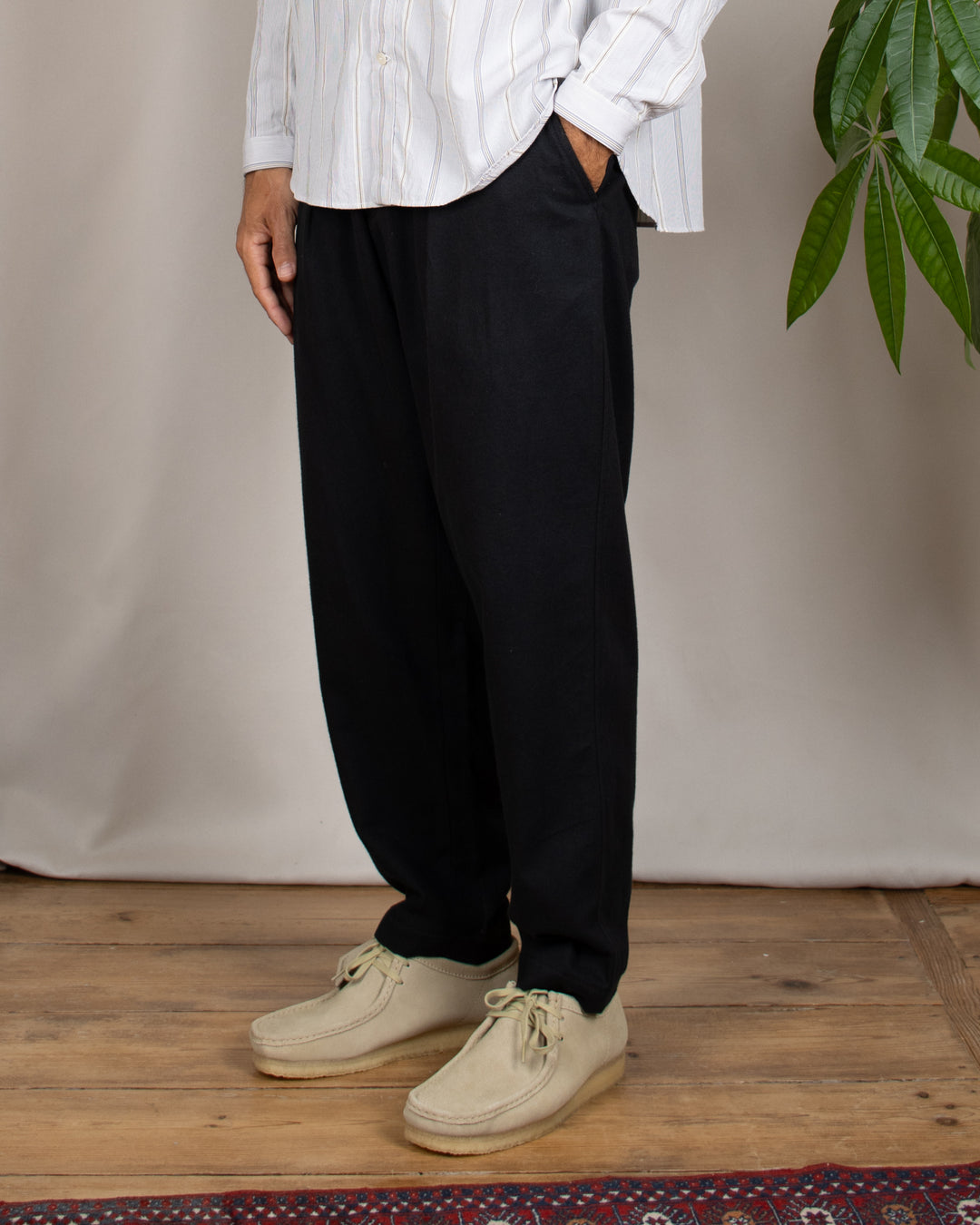Pleated Track Pant Brushed Moleskin Black