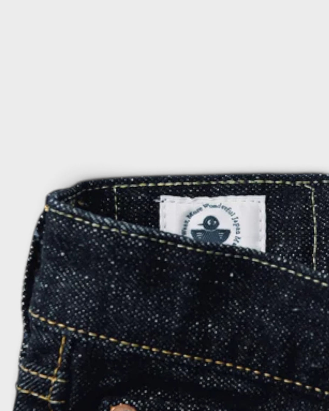 Jean Omoto Denim 0611 15.5oz Slub Nep Relax Fit One Wash Indigo - détail étiquette
